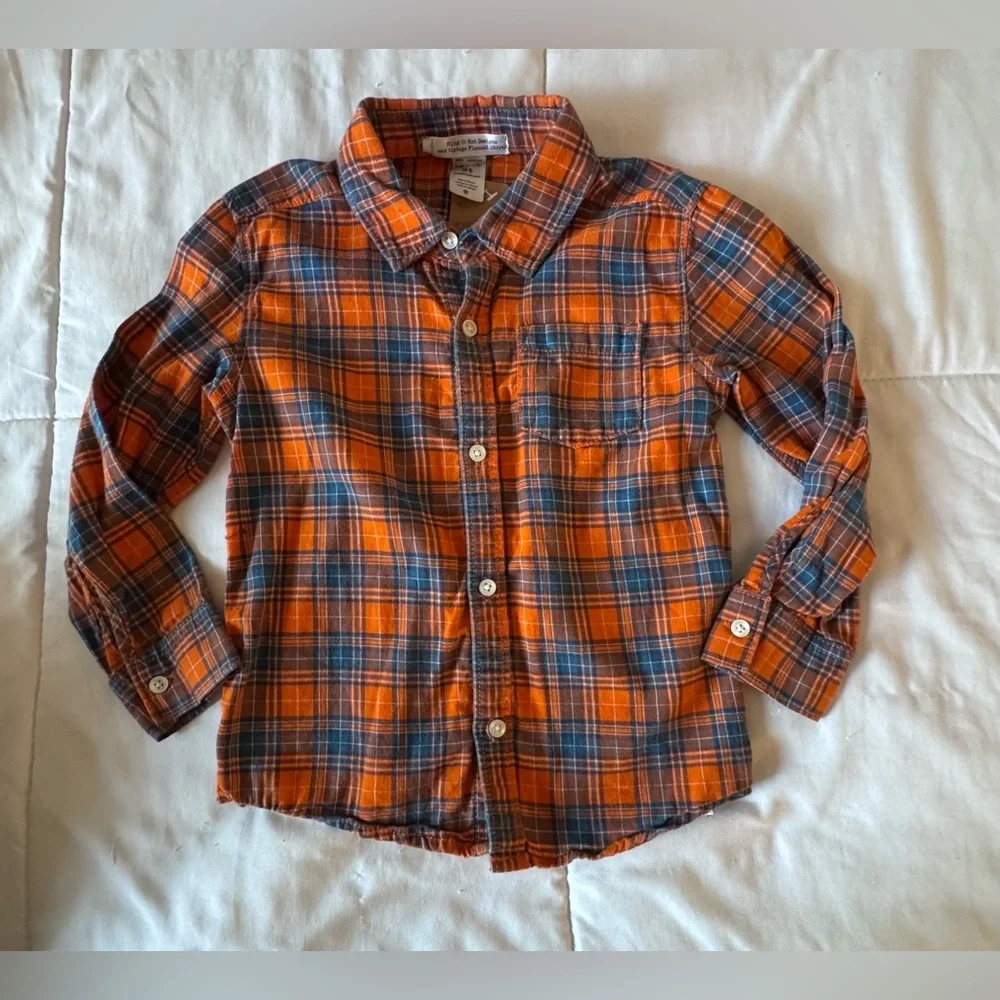 Carter's Orange & Blue Plaid Button-Down Shirt Size 5T